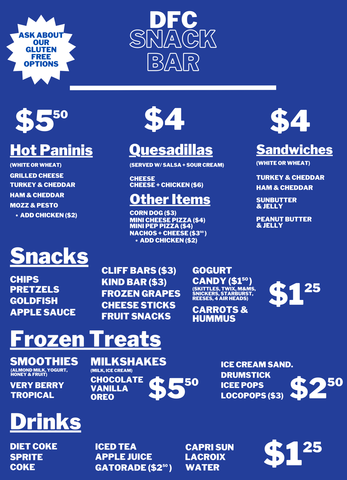 dfc snack bar web menu